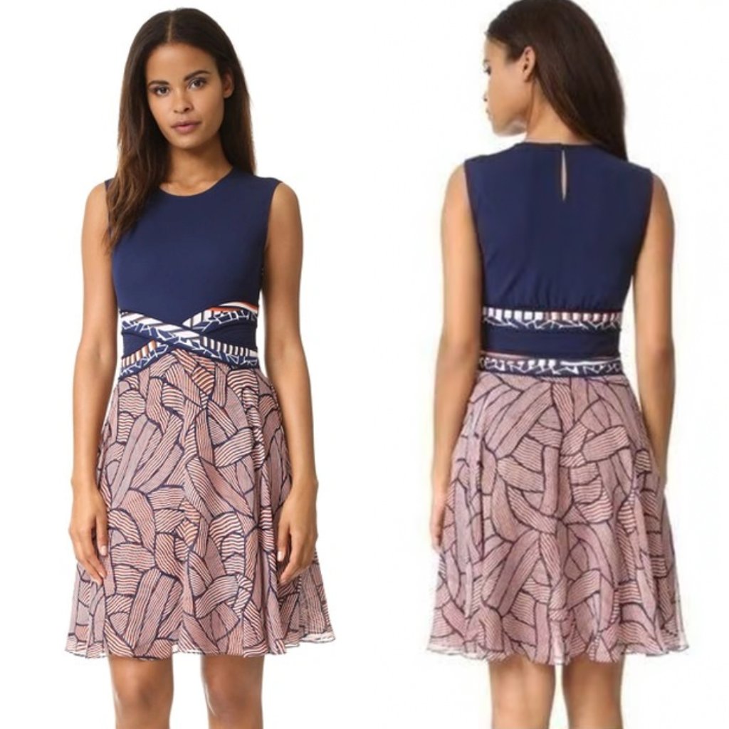 Diane Von Furstenberg (Dvf) Rosalie A-Line Dress In Navy And Pink